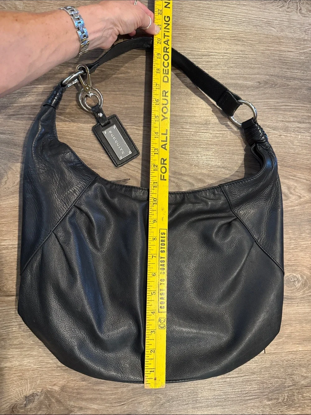 Pursuits LTD Black Leather Hobo Shoulder Bag  Purse
